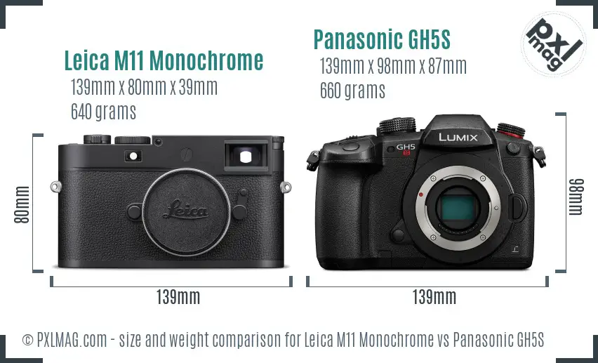 Leica M11 Monochrome vs Panasonic GH5S size comparison