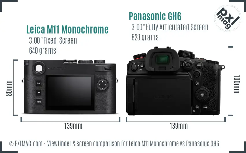 Leica M11 Monochrome vs Panasonic GH6 Screen and Viewfinder comparison