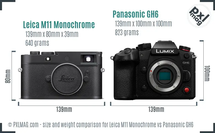 Leica M11 Monochrome vs Panasonic GH6 size comparison