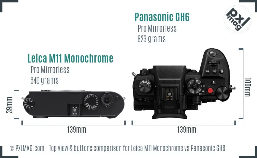 Leica M11 Monochrome vs Panasonic GH6 top view buttons comparison