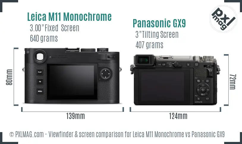 Leica M11 Monochrome vs Panasonic GX9 Screen and Viewfinder comparison