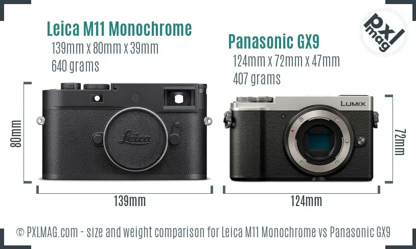 Leica M11 Monochrome vs Panasonic GX9 size comparison