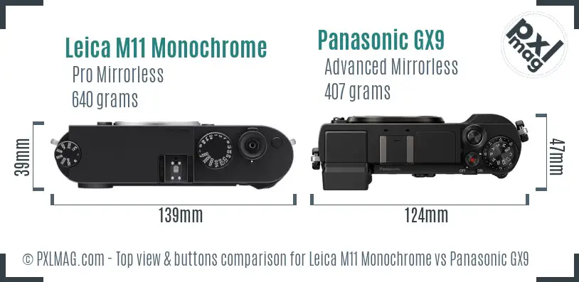 Leica M11 Monochrome vs Panasonic GX9 top view buttons comparison