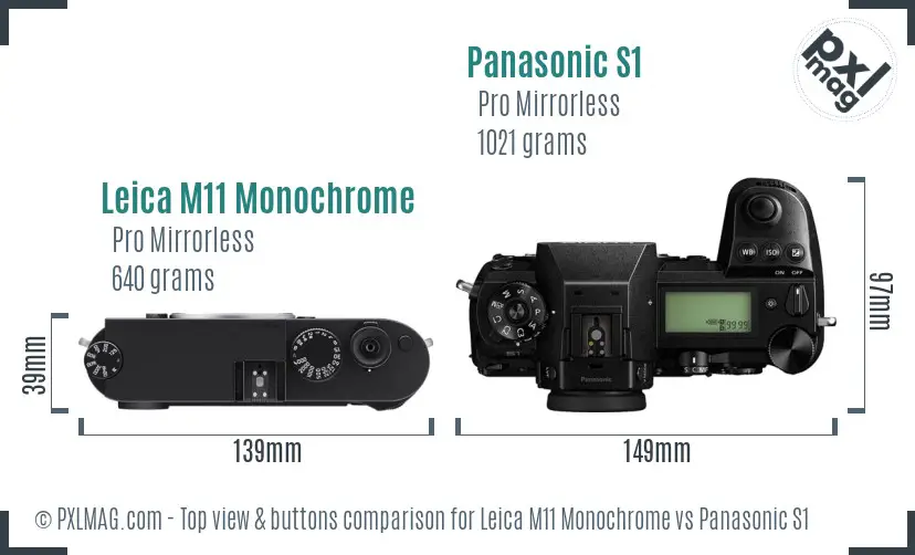 Leica M11 Monochrome vs Panasonic S1 top view buttons comparison Leica M11 Monochrome vs Panasonic S1 top view buttons comparison
