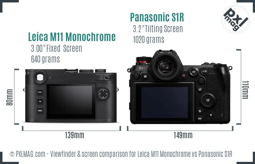 Leica M11 Monochrome vs Panasonic S1R Screen and Viewfinder comparison