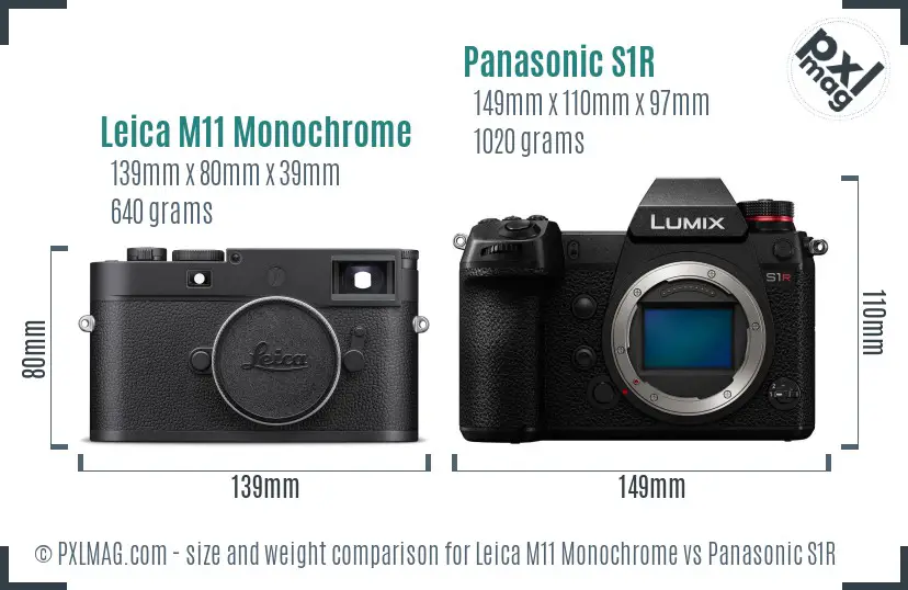 Leica M11 Monochrome vs Panasonic S1R size comparison