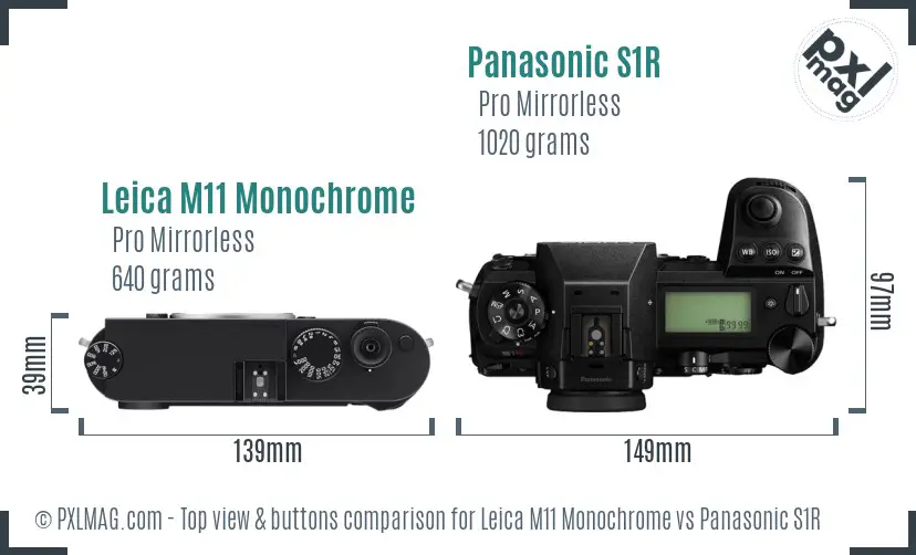 Leica M11 Monochrome vs Panasonic S1R top view buttons comparison