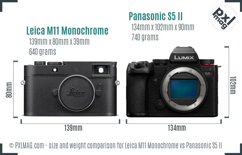 Leica M11 Monochrome vs Panasonic S5 II size comparison