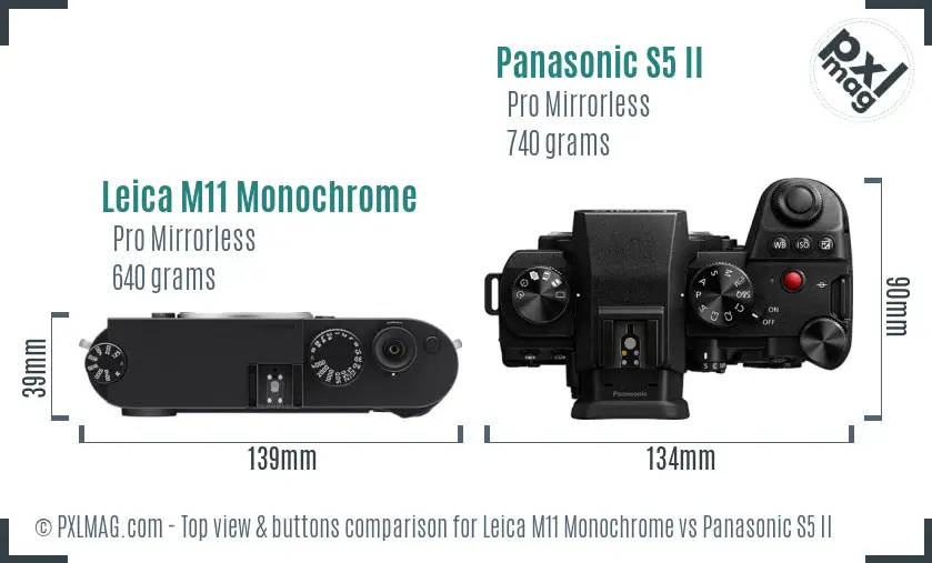 Leica M11 Monochrome vs Panasonic S5 II top view buttons comparison