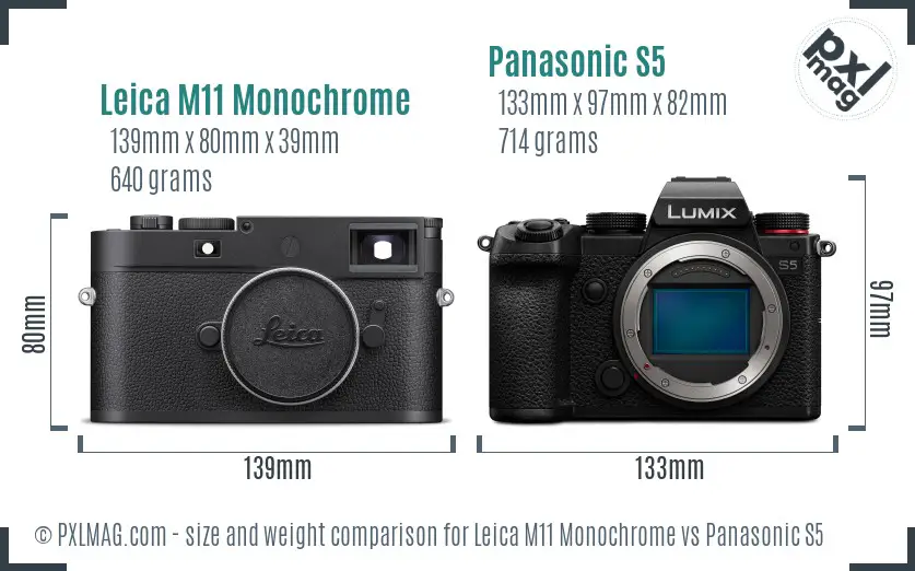 Leica M11 Monochrome vs Panasonic S5 size comparison