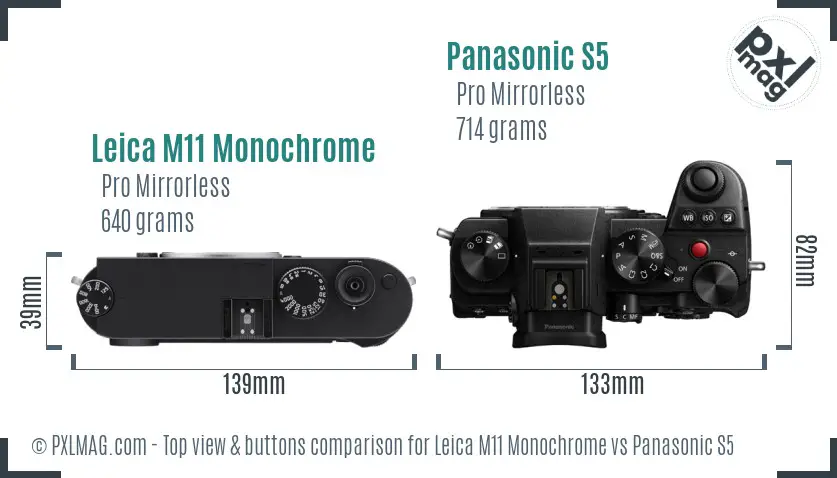 Leica M11 Monochrome vs Panasonic S5 top view buttons comparison