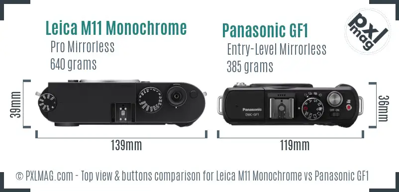 Leica M11 Monochrome vs Panasonic GF1 top view buttons comparison