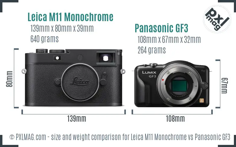 Leica M11 Monochrome vs Panasonic GF3 size comparison Leica M11 Monochrome vs Panasonic GF3 size comparison