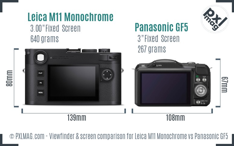 Leica M11 Monochrome vs Panasonic GF5 Screen and Viewfinder comparison