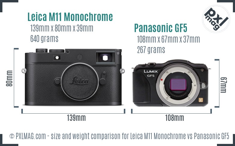 Leica M11 Monochrome vs Panasonic GF5 size comparison