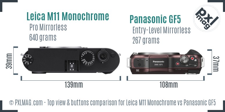 Leica M11 Monochrome vs Panasonic GF5 top view buttons comparison