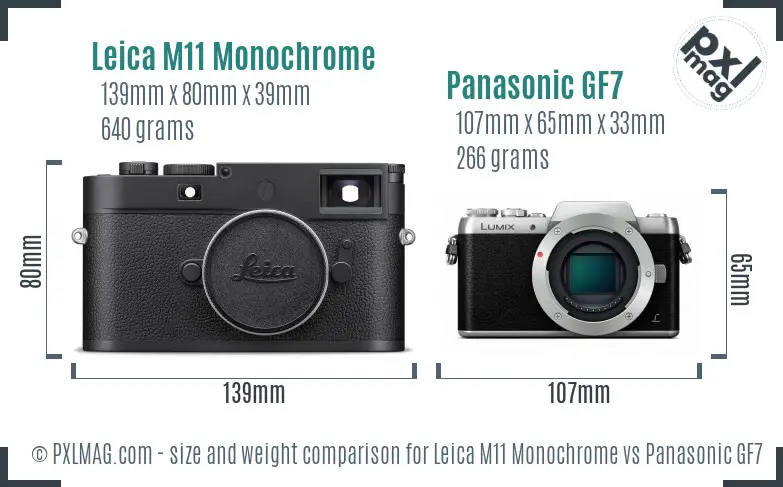 Leica M11 Monochrome vs Panasonic GF7 size comparison