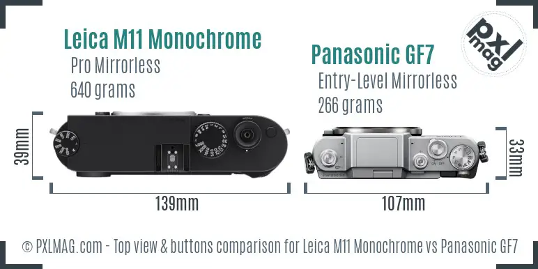 Leica M11 Monochrome vs Panasonic GF7 top view buttons comparison