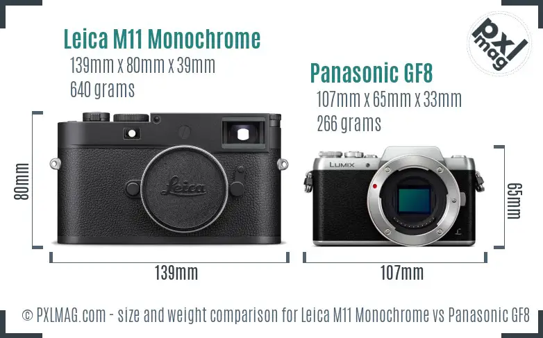 Leica M11 Monochrome vs Panasonic GF8 size comparison