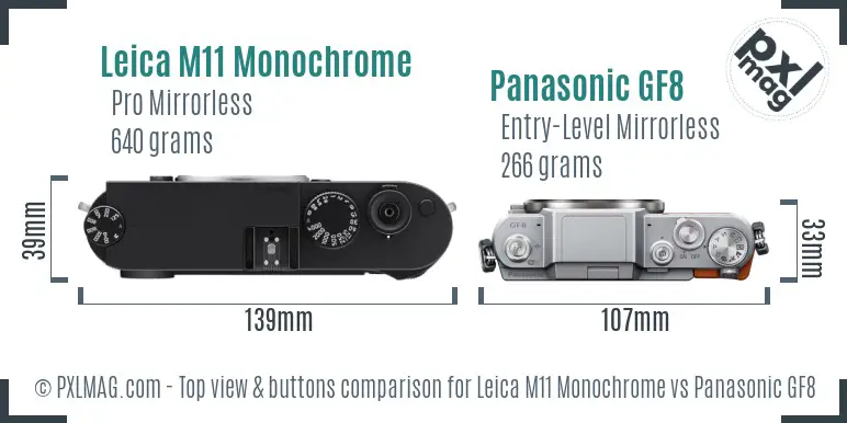 Leica M11 Monochrome vs Panasonic GF8 top view buttons comparison