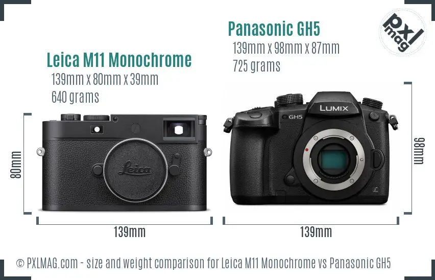 Leica M11 Monochrome vs Panasonic GH5 size comparison