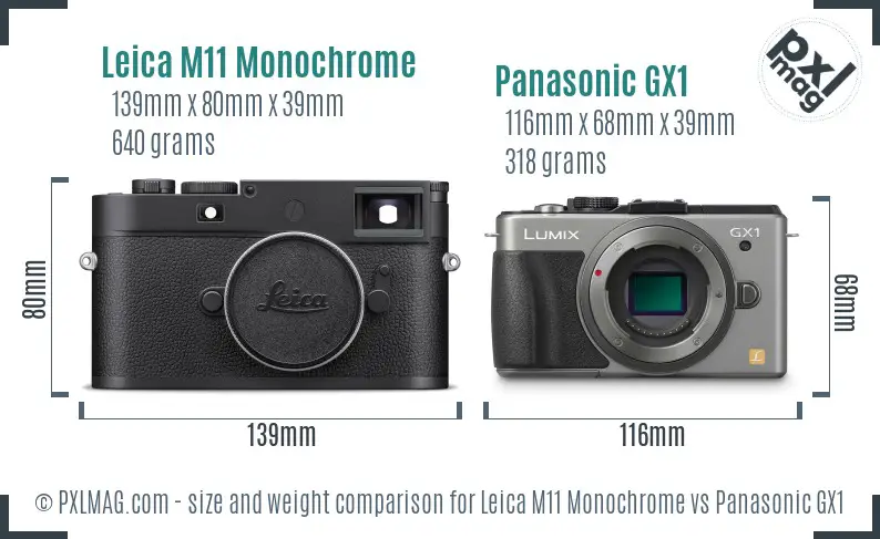 Leica M11 Monochrome vs Panasonic GX1 size comparison