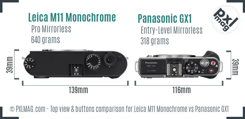 Leica M11 Monochrome vs Panasonic GX1 top view buttons comparison