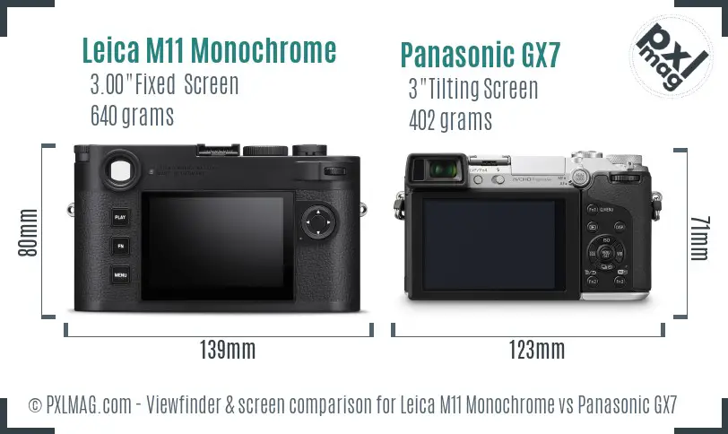 Leica M11 Monochrome vs Panasonic GX7 Screen and Viewfinder comparison