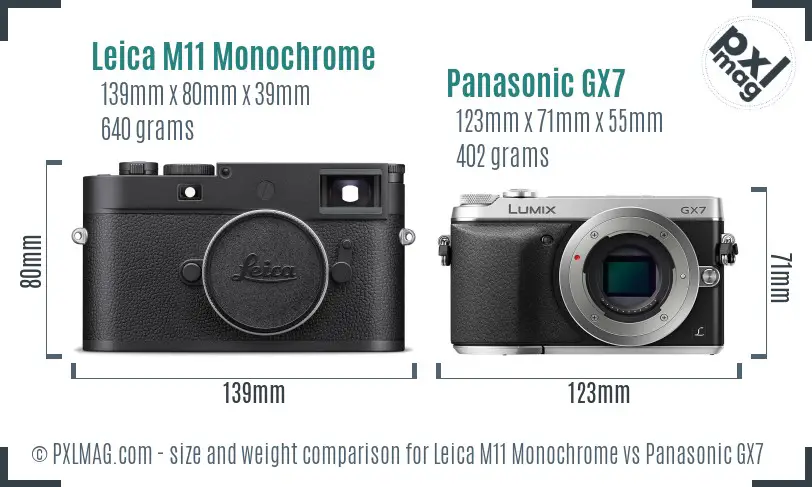 Leica M11 Monochrome vs Panasonic GX7 size comparison