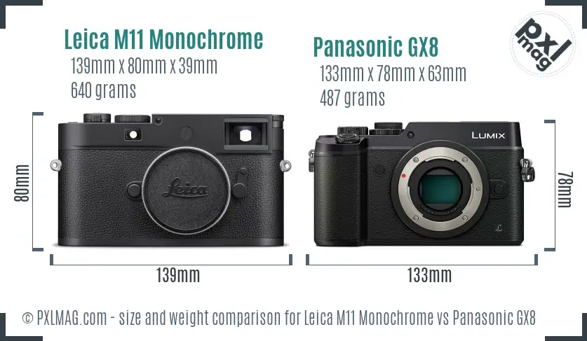 Leica M11 Monochrome vs Panasonic GX8 size comparison