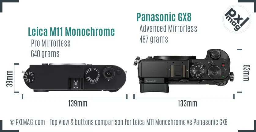 Leica M11 Monochrome vs Panasonic GX8 top view buttons comparison