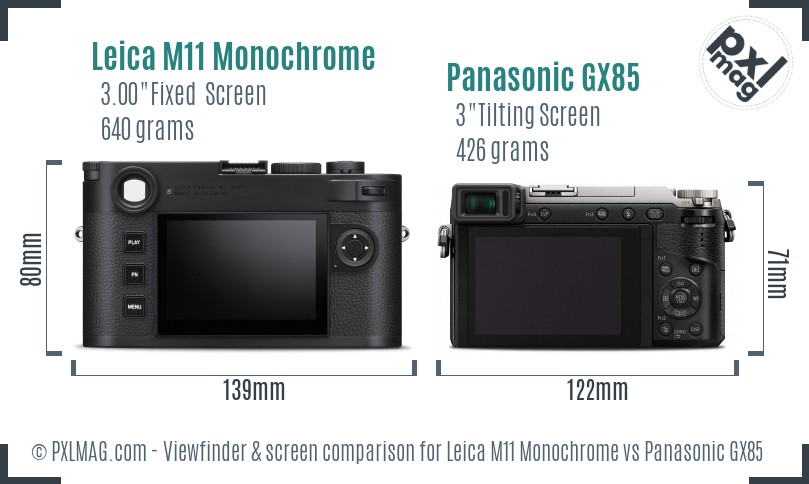 Leica M11 Monochrome vs Panasonic GX85 Screen and Viewfinder comparison