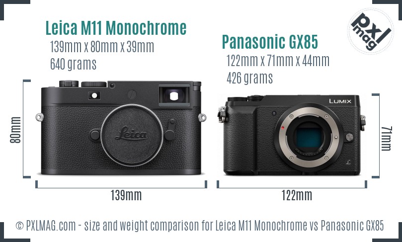 Leica M11 Monochrome vs Panasonic GX85 size comparison