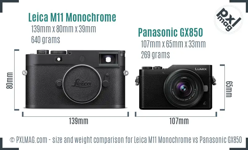 Leica M11 Monochrome vs Panasonic GX850 size comparison