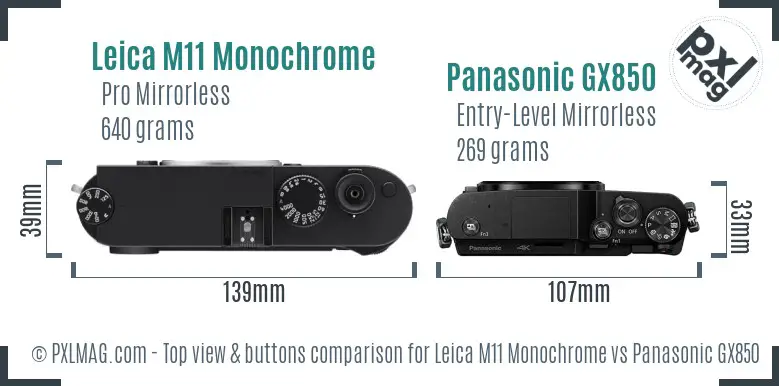 Leica M11 Monochrome vs Panasonic GX850 top view buttons comparison