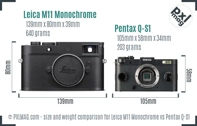 Leica M11 Monochrome vs Pentax Q-S1 size comparison Leica M11 Monochrome vs Pentax Q-S1 size comparison