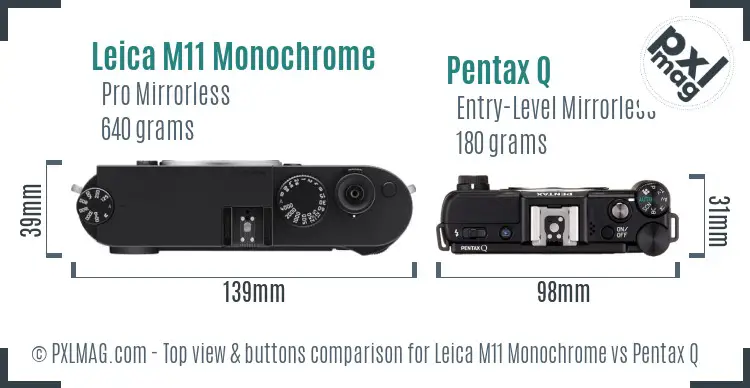 Leica M11 Monochrome vs Pentax Q top view buttons comparison