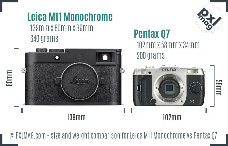 Leica M11 Monochrome vs Pentax Q7 size comparison Leica M11 Monochrome vs Pentax Q7 size comparison