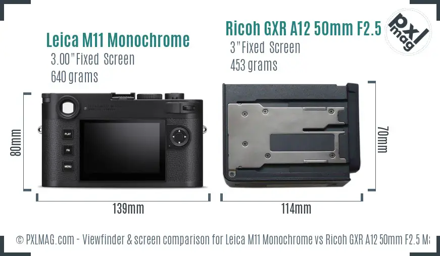 Leica M11 Monochrome vs Ricoh GXR A12 50mm F2.5 Macro Screen and Viewfinder comparison Leica M11 Monochrome vs Ricoh GXR A12 50mm F2.5 Macro Screen and Viewfinder comparison