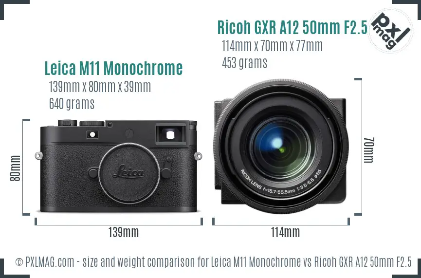 Leica M11 Monochrome vs Ricoh GXR A12 50mm F2.5 Macro size comparison Leica M11 Monochrome vs Ricoh GXR A12 50mm F2.5 Macro size comparison