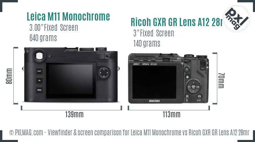 Leica M11 Monochrome vs Ricoh GXR GR Lens A12 28mm F2.5 Screen and Viewfinder comparison