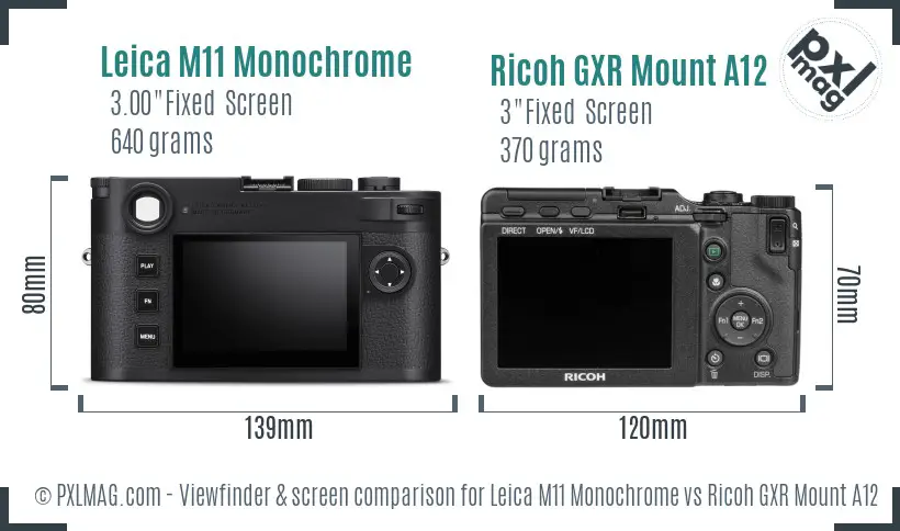 Leica M11 Monochrome vs Ricoh GXR Mount A12 Screen and Viewfinder comparison