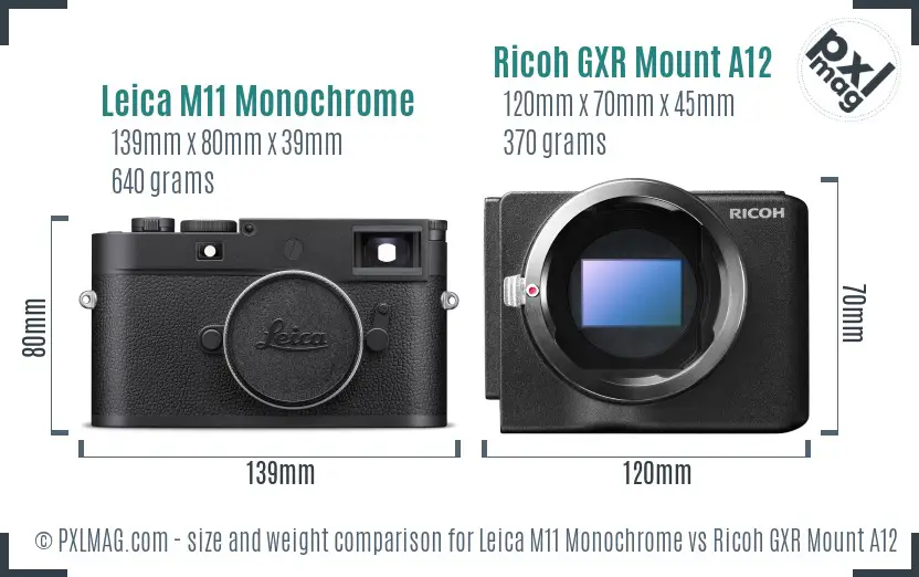 Leica M11 Monochrome vs Ricoh GXR Mount A12 size comparison