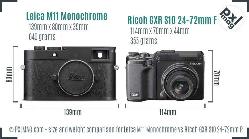 Leica M11 Monochrome vs Ricoh GXR S10 24-72mm F2.5-4.4 VC size comparison Leica M11 Monochrome vs Ricoh GXR S10 24-72mm F2.5-4.4 VC size comparison