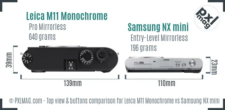 Leica M11 Monochrome vs Samsung NX mini top view buttons comparison Leica M11 Monochrome vs Samsung NX mini top view buttons comparison