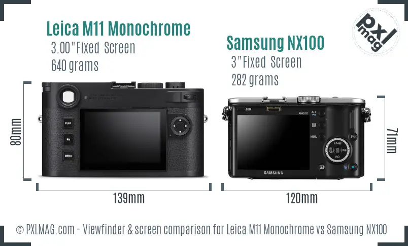 Leica M11 Monochrome vs Samsung NX100 Screen and Viewfinder comparison