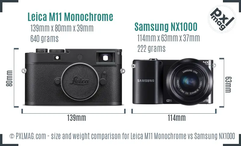 Leica M11 Monochrome vs Samsung NX1000 size comparison