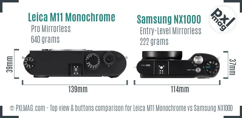 Leica M11 Monochrome vs Samsung NX1000 top view buttons comparison