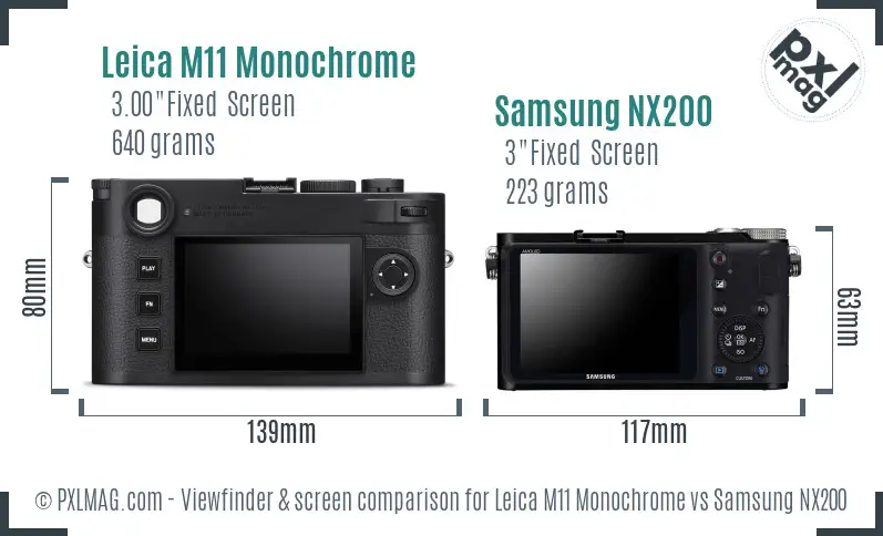 Leica M11 Monochrome vs Samsung NX200 Screen and Viewfinder comparison