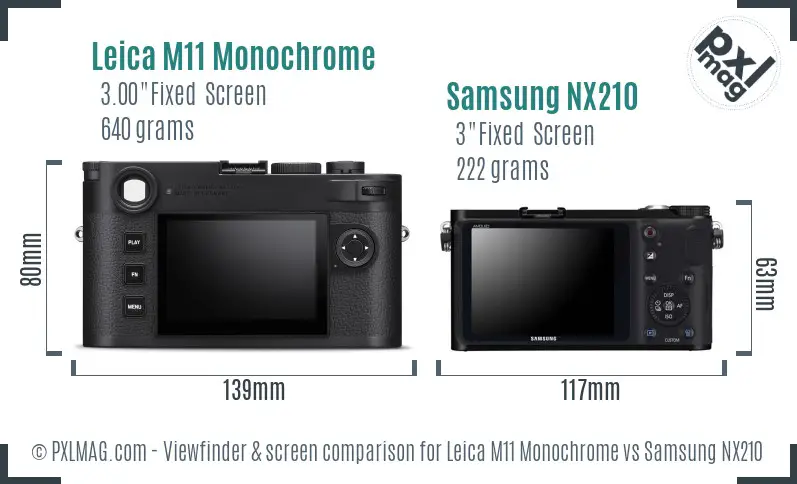 Leica M11 Monochrome vs Samsung NX210 Screen and Viewfinder comparison